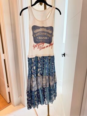 One of a kind Cowgirl Graphic Tank Dress with Blue Floral Skirt